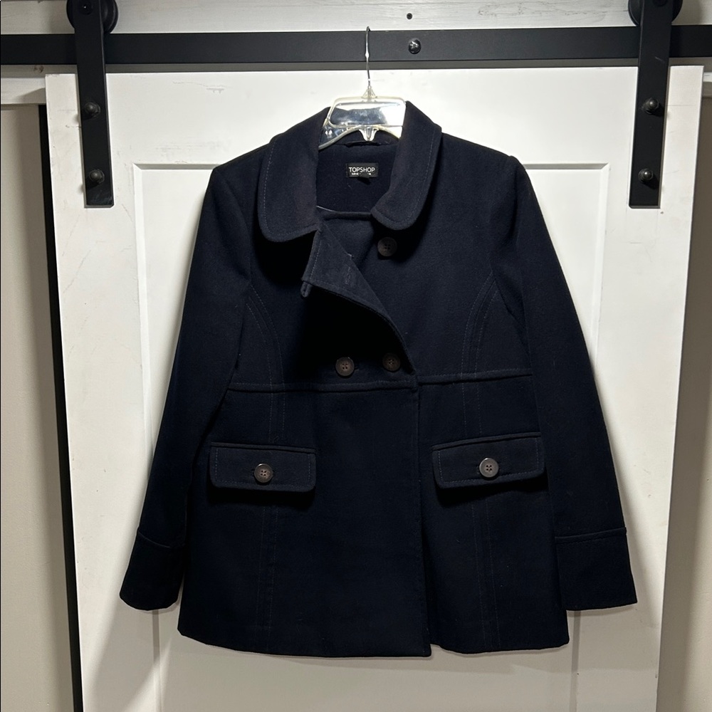 Topshop Navy Double-Breasted Pea Coat